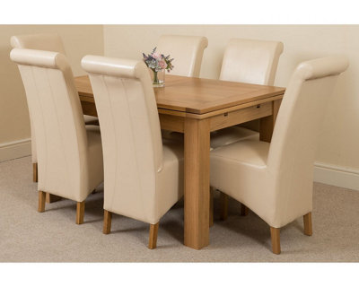 Richmond 140cm - 220cm Oak Extending Dining Table and 6 Chairs Dining Set with Montana Ivory Leather Chairs