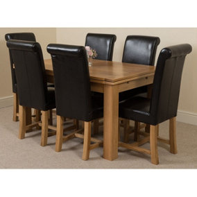 Richmond 140cm - 220cm Oak Extending Dining Table and 6 Chairs Dining Set with Washington Black Leather Chairs