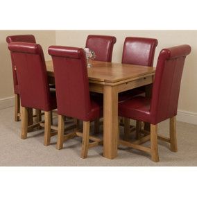 Richmond 140cm - 220cm Oak Extending Dining Table and 6 Chairs Dining Set with Washington Burgundy Leather Chairs