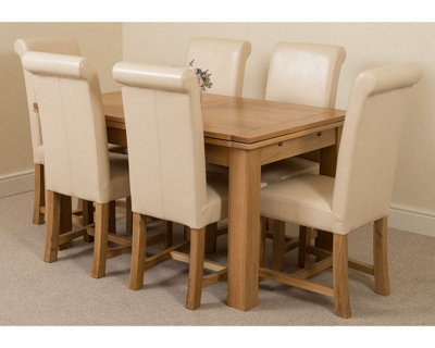 Richmond 140cm - 220cm Oak Extending Dining Table and 6 Chairs Dining Set with Washington Ivory Leather Chairs