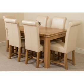 Richmond 140cm - 220cm Oak Extending Dining Table and 6 Chairs Dining Set with Washington Ivory Leather Chairs
