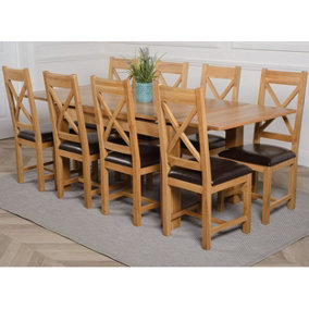 Richmond 140cm - 220cm Oak Extending Dining Table and 8 Chairs Dining Set with Berkeley Brown Leather Chairs