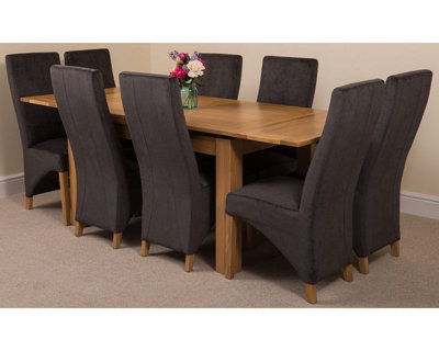 Richmond 140cm - 220cm Oak Extending Dining Table and 8 Chairs Dining Set with Lola Black Fabric Chairs
