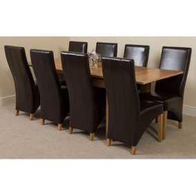 Richmond 140cm - 220cm Oak Extending Dining Table and 8 Chairs Dining Set with Lola Brown Leather Chairs