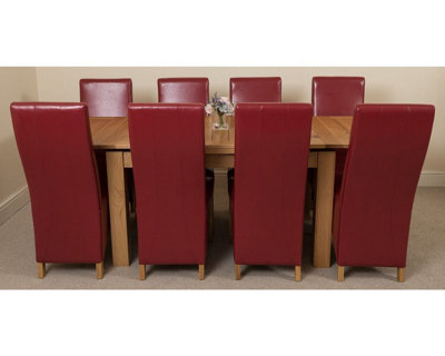 Richmond 140cm - 220cm Oak Extending Dining Table and 8 Chairs Dining Set with Lola Burgundy Leather Chairs