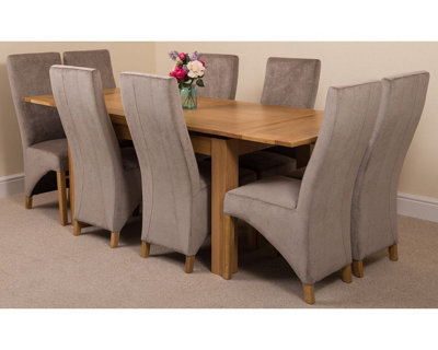 Richmond 140cm - 220cm Oak Extending Dining Table and 8 Chairs Dining Set with Lola Grey Fabric Chairs