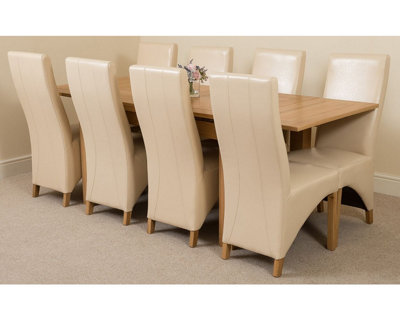 Richmond 140cm - 220cm Oak Extending Dining Table and 8 Chairs Dining Set with Lola Ivory Leather Chairs