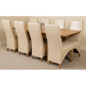 Richmond 140cm - 220cm Oak Extending Dining Table and 8 Chairs Dining Set with Lola Ivory Leather Chairs