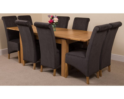 Richmond 140cm - 220cm Oak Extending Dining Table and 8 Chairs Dining Set with Montana Black Fabric Chairs