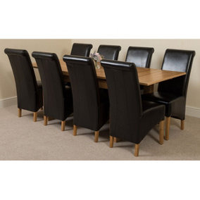 Richmond 140cm - 220cm Oak Extending Dining Table and 8 Chairs Dining Set with Montana Black Leather Chairs