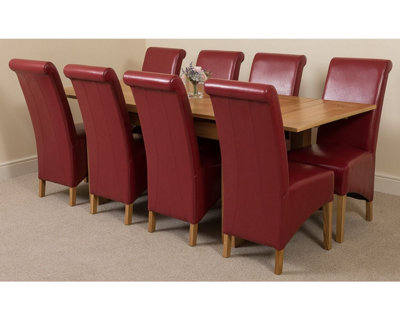 Richmond 140cm - 220cm Oak Extending Dining Table and 8 Chairs Dining Set with Montana Burgundy Leather Chairs