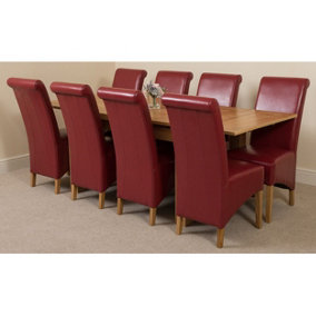 Richmond 140cm - 220cm Oak Extending Dining Table and 8 Chairs Dining Set with Montana Burgundy Leather Chairs