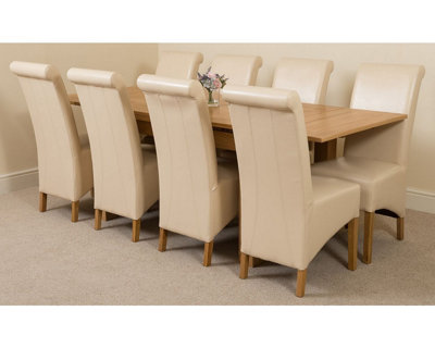 Richmond 140cm - 220cm Oak Extending Dining Table and 8 Chairs Dining Set with Montana Ivory Leather Chairs