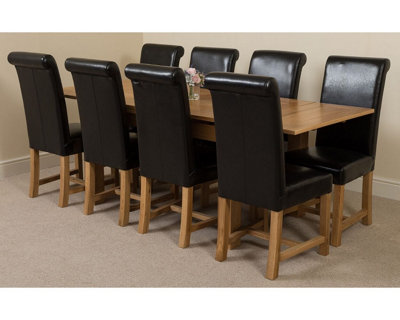 Richmond 140cm - 220cm Oak Extending Dining Table and 8 Chairs Dining Set with Washington Black Leather Chairs