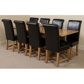 Richmond 140cm - 220cm Oak Extending Dining Table and 8 Chairs Dining Set with Washington Black Leather Chairs
