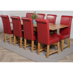 Richmond 140cm - 220cm Oak Extending Dining Table and 8 Chairs Dining Set with Washington Burgundy Leather Chairs
