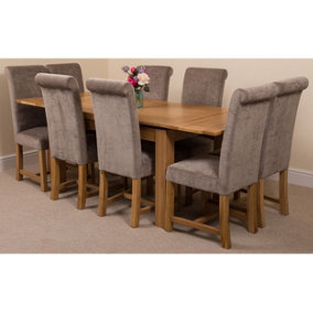 Richmond 140cm - 220cm Oak Extending Dining Table and 8 Chairs Dining Set with Washington Grey Fabric Chairs