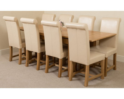 Richmond 140cm - 220cm Oak Extending Dining Table and 8 Chairs Dining Set with Washington Ivory Leather Chairs