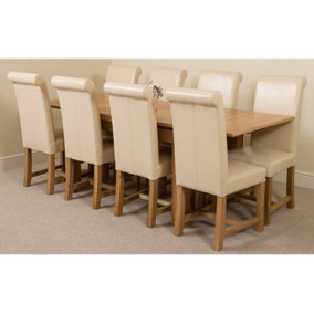 Richmond 140cm - 220cm Oak Extending Dining Table and 8 Chairs Dining Set with Washington Ivory Leather Chairs