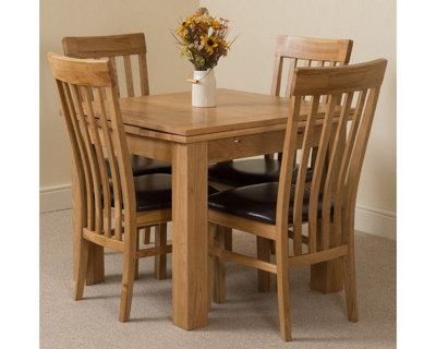 Richmond 90cm - 150cm Square Oak Extending Dining Table and 4 Chairs Dining Set with Harvard Chairs