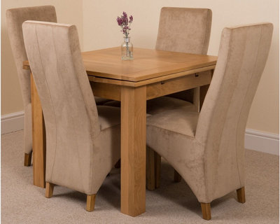 Richmond 90cm - 150cm Square Oak Extending Dining Table and 4 Chairs Dining Set with Lola Beige Fabric Chairs