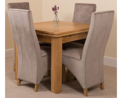 Richmond 90cm - 150cm Square Oak Extending Dining Table and 4 Chairs Dining Set with Lola Grey Fabric Chairs