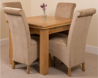 Richmond 90cm - 150cm Square Oak Extending Dining Table and 4 Chairs Dining Set with Montana Beige Fabric Chairs