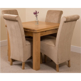 Richmond 90cm - 150cm Square Oak Extending Dining Table and 4 Chairs Dining Set with Montana Beige Fabric Chairs