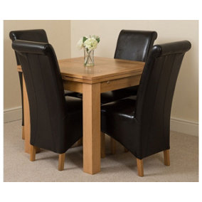 Richmond 90cm - 150cm Square Oak Extending Dining Table and 4 Chairs Dining Set with Montana Black Leather Chairs