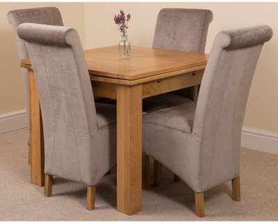 Richmond 90cm - 150cm Square Oak Extending Dining Table and 4 Chairs Dining Set with Montana Grey Fabric Chairs