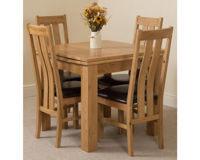 Richmond 90cm - 150cm Square Oak Extending Dining Table and 4 Chairs Dining Set with Princeton Chairs