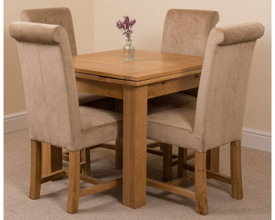 Richmond 90cm - 150cm Square Oak Extending Dining Table and 4 Chairs Dining Set with Washington Beige Fabric Chairs
