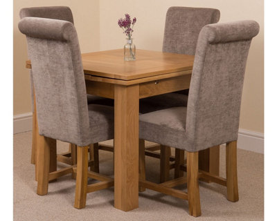 Richmond 90cm - 150cm Square Oak Extending Dining Table and 4 Chairs Dining Set with Washington Grey Fabric Chairs