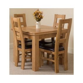 Richmond 90cm - 150cm Square Oak Extending Dining Table and 4 Chairs Dining Set with Yale Chairs