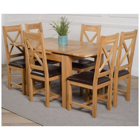 Richmond 90cm - 150cm Square Oak Extending Dining Table and 6 Chairs Dining Set with Berkeley Brown Leather Chairs