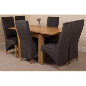 Richmond 90cm - 150cm Square Oak Extending Dining Table and 6 Chairs Dining Set with Lola Black Fabric Chairs