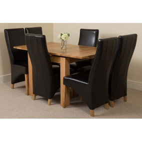 Richmond 90cm - 150cm Square Oak Extending Dining Table and 6 Chairs Dining Set with Lola Black Leather Chairs