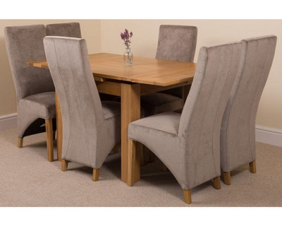 Richmond 90cm - 150cm Square Oak Extending Dining Table and 6 Chairs Dining Set with Lola Grey Fabric Chairs