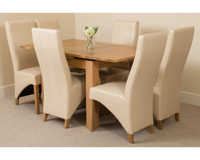 Richmond 90cm - 150cm Square Oak Extending Dining Table and 6 Chairs Dining Set with Lola Ivory Leather Chairs