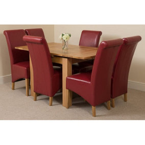 Richmond 90cm - 150cm Square Oak Extending Dining Table and 6 Chairs Dining Set with Montana Burgundy Leather Chairs
