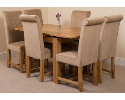 Richmond 90cm - 150cm Square Oak Extending Dining Table and 6 Chairs Dining Set with Washington Beige Fabric Chairs