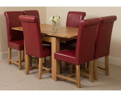 Richmond 90cm - 150cm Square Oak Extending Dining Table and 6 Chairs Dining Set with Washington Burgundy Leather Chairs