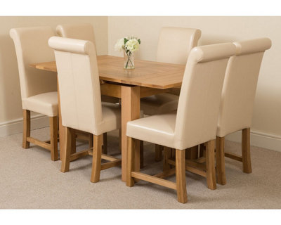 Richmond 90cm - 150cm Square Oak Extending Dining Table and 6 Chairs Dining Set with Washington Ivory Leather Chairs