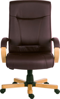 Richmond Executive Chair in Brown Bonded Leather, with Light Wood Finish and Seat Height Adjustment and Tilt
