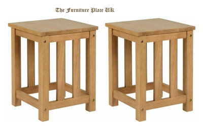 Richmond Oak Varnish 2 Stools, The stools are crafted in Rubber Wood finished in Oak Varnish