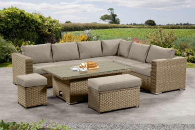 Richmond Rattan Aluminium Corner Set with Height Adjustable Table - Natural
