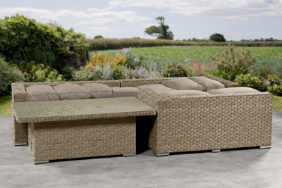 Richmond Rattan Aluminium Corner Set with Height Adjustable Table - Natural