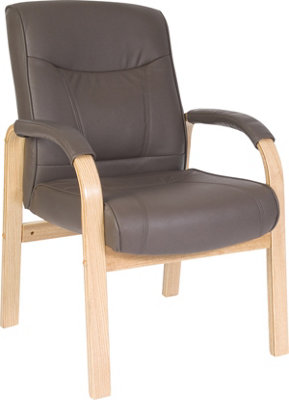 Richmond Visitor Chair in Brown Bonded Leather and Oak coloured legs