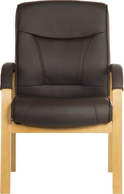 Richmond Visitor Chair in Brown Bonded Leather and Oak coloured legs