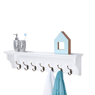 Richmond White Wooden Wall Mounted Coat Rack - 5 Hooks, Shelf, Hallway,  Bathroom